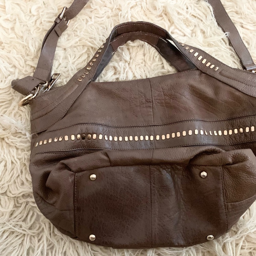 Kelsi Dagger | Pebbled Putty Stone Brown Leather Bag Hand Strap or Crossbody - Picture 4 of 16